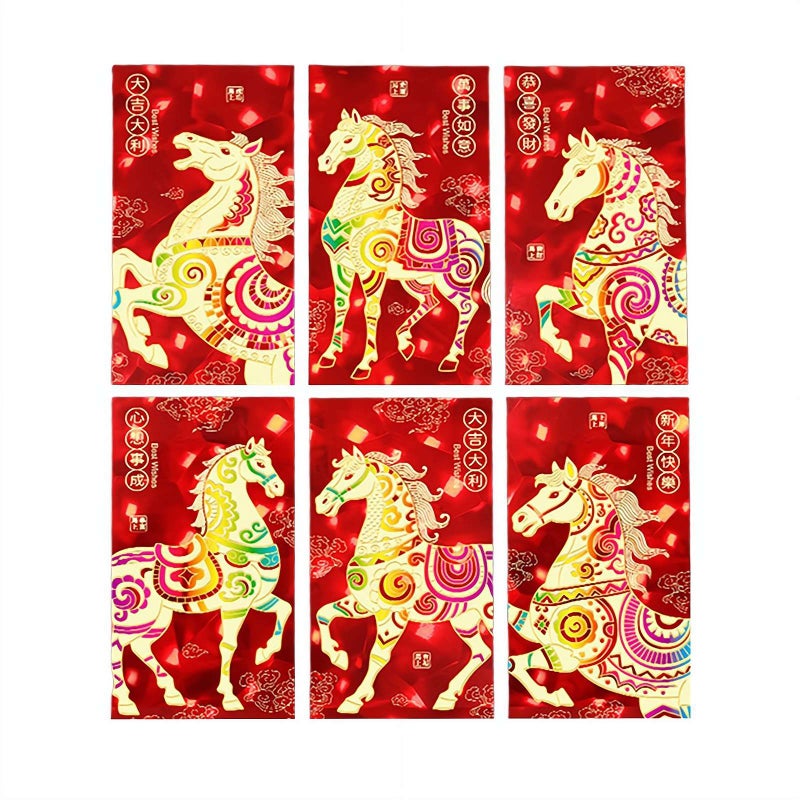 6 Pcs Chinese Red Envelopes for 2026 Chinese New Year, 2026 Horse Year Lu/nar NewYear ChineseMoney Envelopes for Lucky Money Packets Spring Festival Fengshui Weddings Birthdays (style1) - Image 1